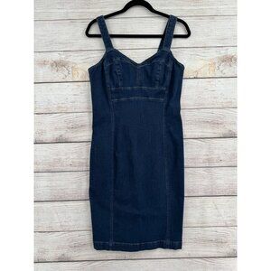 White House Black Market Back Zip Denim Dress Women's Size‎ 8 Blue Dark Wash